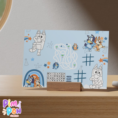 Juego imprimible - souvenir -mantel de actividades bluey