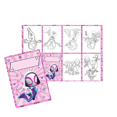 Juego imprimible souvenir mini libro para colorear spidey y sus sorprendentes amigos rosa