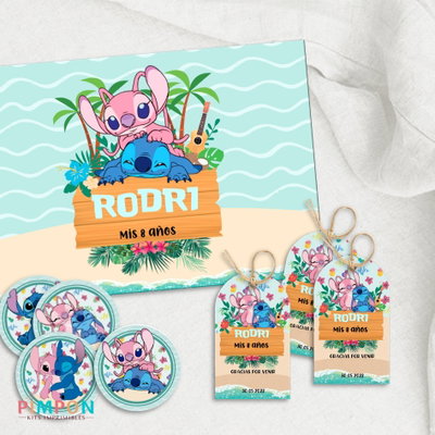 kit imprimible textos editables - STITCH Y ANGEL