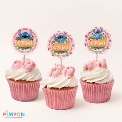kit imprimible textos editables - STITCH ROSA