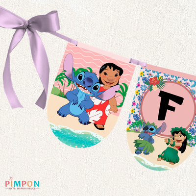 kit imprimible personalizado - LILO Y STITCH ROSA