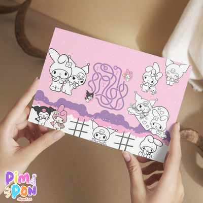 Juego imprimible - souvenir -mantel de actividades my melody y kuromi