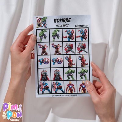 Juego imprimible - souvenir - memotest avengers