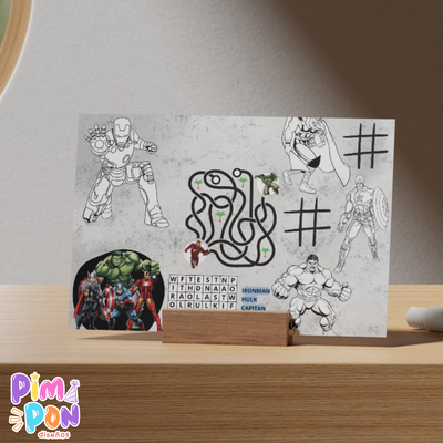 Juego imprimible - souvenir -mantel de actividades avengers