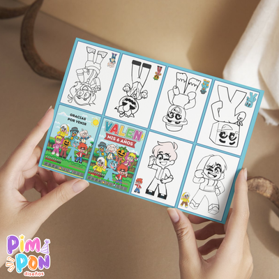 Juego imprimible souvenir mini libro para colorear youtubers