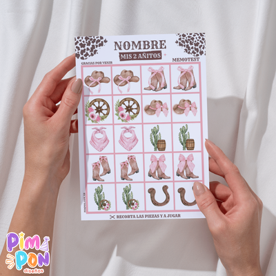 Juego imprimible - souvenir - memotest cowgirl