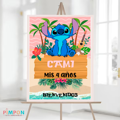 kit imprimible textos editables - STITCH ROSA