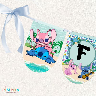 kit imprimible textos editables - STITCH Y ANGEL