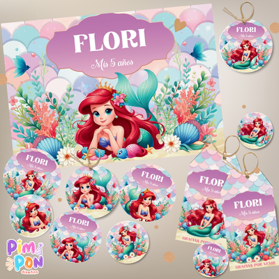 kit imprimible personalizado - PRINCESAS - ARIEL LA SIRENITA