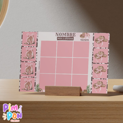 Juego imprimible - souvenir - ta te ti cowgirl
