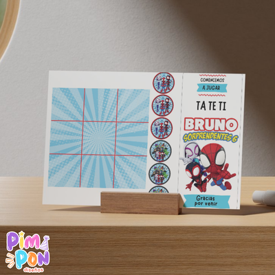 Juego imprimible - souvenir - ta te ti spidey y sus sorprendentes amigos