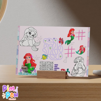 Juego imprimible - souvenir -mantel de actividades la sirenita bebe
