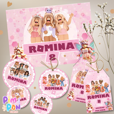 kit imprimible textos editables - ROBLOX rosa