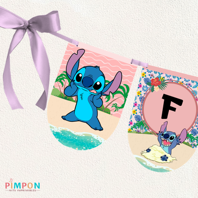 kit imprimible personalizado - STITCH ROSA