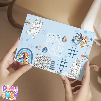 Juego imprimible - souvenir -mantel de actividades bluey
