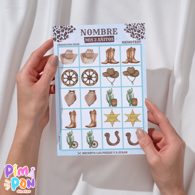 Juego imprimible - souvenir - memotest cowboy