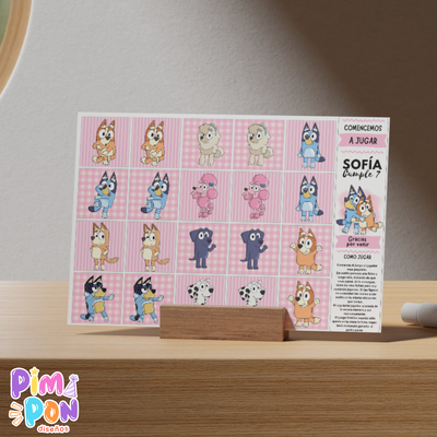 Juego imprimible - souvenir - memotest bluey rosa