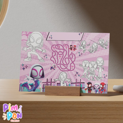 Juego imprimible - souvenir -mantel de actividades SPIDEY Y SUS SORPRENDENTES AMIGOS ROSA