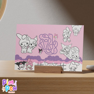 Juego imprimible - souvenir -mantel de actividades my melody y kuromi