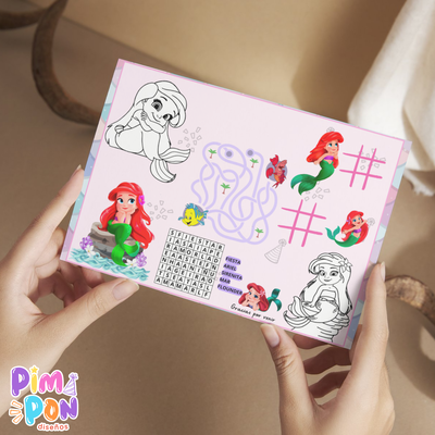 Juego imprimible - souvenir -mantel de actividades la sirenita bebe