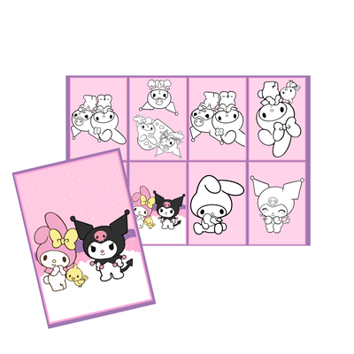 Juego imprimible - souvenir - mini libro para colorear my melody y kuromi