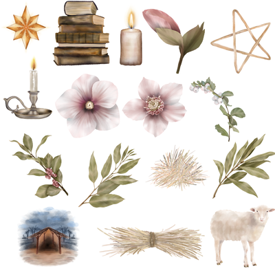 Cliparts + papeles digitales - navidad - pesebre 01