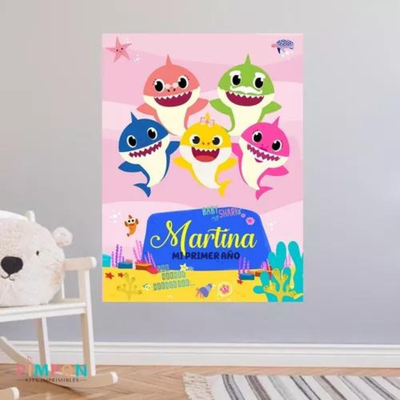 banner imprimible digital 1,50X2 mts - BABY SHARK ROSA