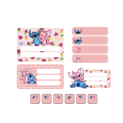 etiquetas escolares editables - stitch y angela rosa