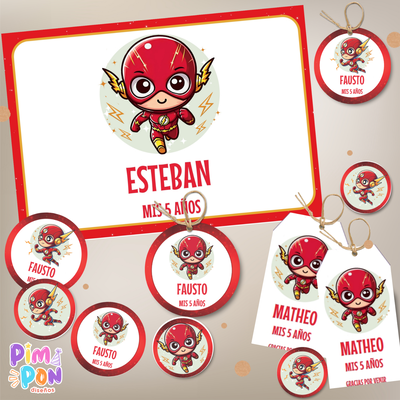 kit imprimible textos editables - SUPERHÉROES - FLASH CHIBI