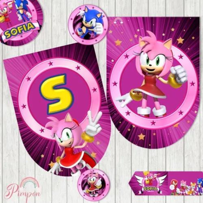 kit imprimible textos editables - SONIC - AMY ROSE