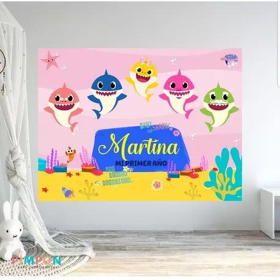 banner imprimible digital 2x1,5 mts - BABY SHARK ROSA