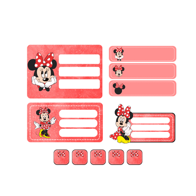 etiquetas escolares editables - minnie mouse rojo