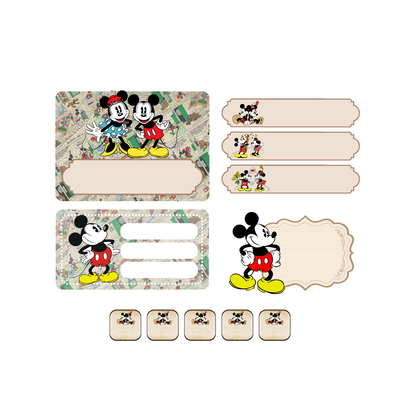 etiquetas escolares editables - mickey y minnie mouse vintage
