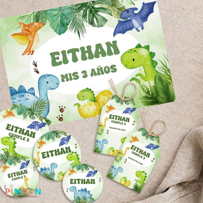 kit imprimible textos editables - DINOSAURIOS ACUARELA MOD. 2 VERDE