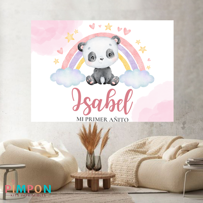 banner imprimible digital 2x1,5 mts -  panda arcoiris rosa