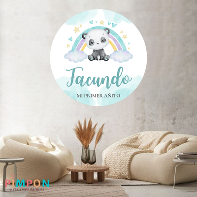 banner imprimible digital 1,20 mts - panda arcoiris