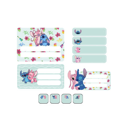 etiquetas escolares editables - stitch y angela
