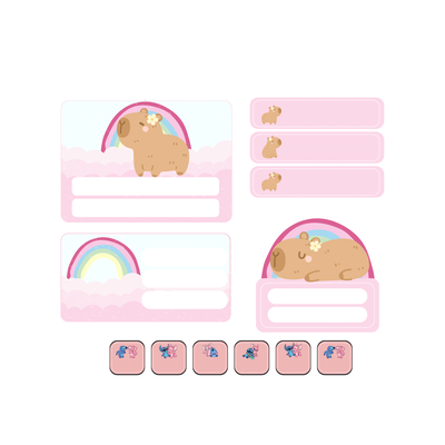 etiquetas escolares editables - capibara arcoiris