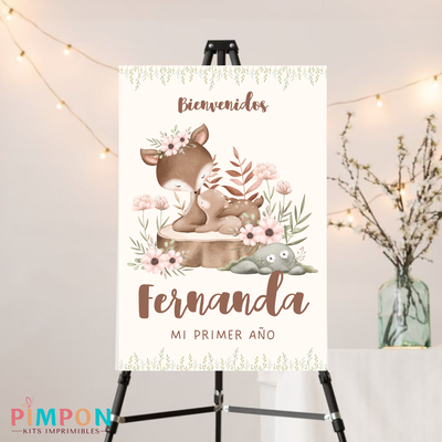 kit imprimible textos editables - ANIMALITOS - FLORAL CIERVO