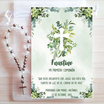 kit imprimible con textos editables - Comunión, Bautismo, confirmación - eucalipto 2