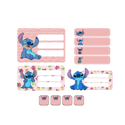 etiquetas escolares editables - stitch rosa