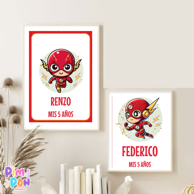 kit imprimible textos editables - SUPERHÉROES - FLASH CHIBI