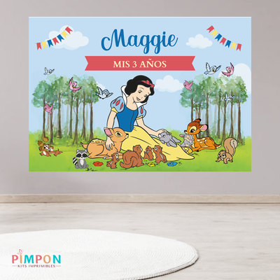 banner imprimible digital 2x1,5 mts -  blancanieves y los 7 enanitos