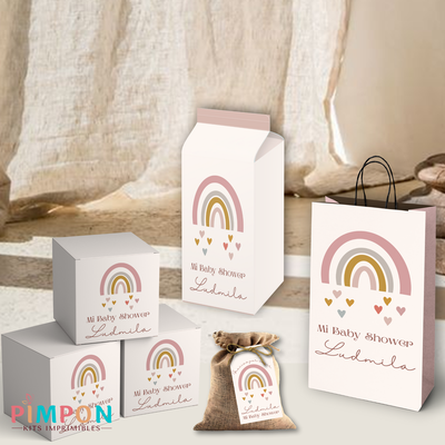 kit imprimible textos editables - ARCORIS BOHO 4 ROSA