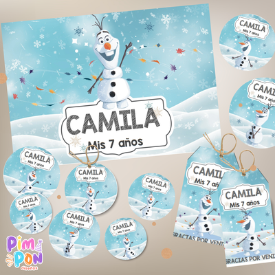 kit imprimible textos editables - PRINCESAS - FROZEN  - OLAF