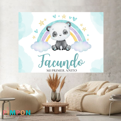 banner imprimible digital 2x1,5 mts -  panda arcoiris