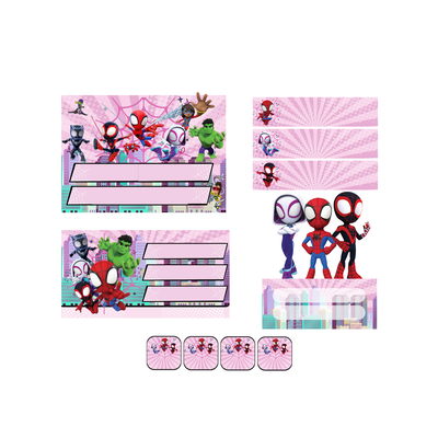 etiquetas escolares editables - spidey y sus sorprendentes amigos rosa
