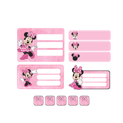 etiquetas escolares editables - minnie mouse rosa