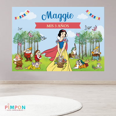 banner imprimible digital 2x1,5 mts -  blancanieves y los 7 enanitos