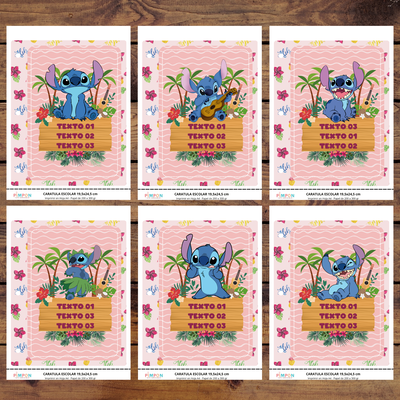 etiquetas escolares editables - stitch rosa